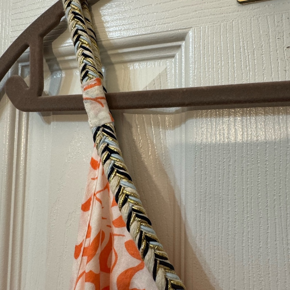 Fab’rik Cotton Blend Bohemian Maxi Rope Halter Tank Flowy Orange Cream Floral - Picture 8 of 8